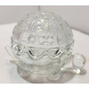 Vtg Glass Turtle 2 Piece Covered Trinket Dish Anchor Hocking  4” X 3” Clear USA